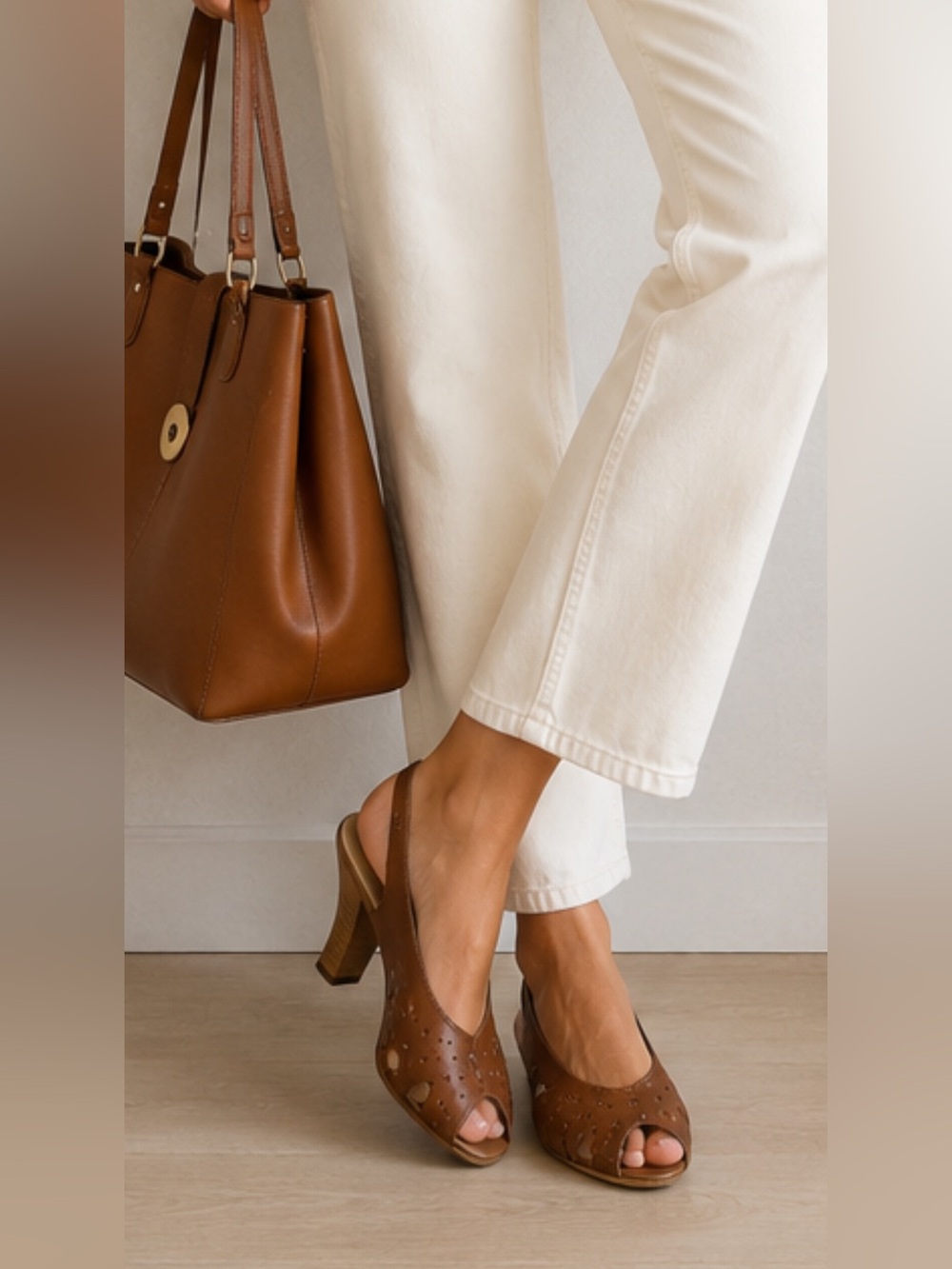 Via Spiga Brown Leather Slingback Peep Toe Heels Italy 7.5